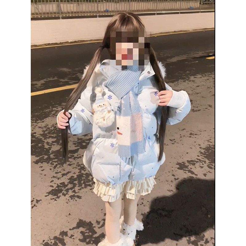 多巴胺可爱学院风小个子蓝色连帽棉服女百搭保暖棉衣含雪人围巾潮,女装/女士精品,时尚套装,淘宝优惠券,粉丝福利购,淘宝优惠卷
