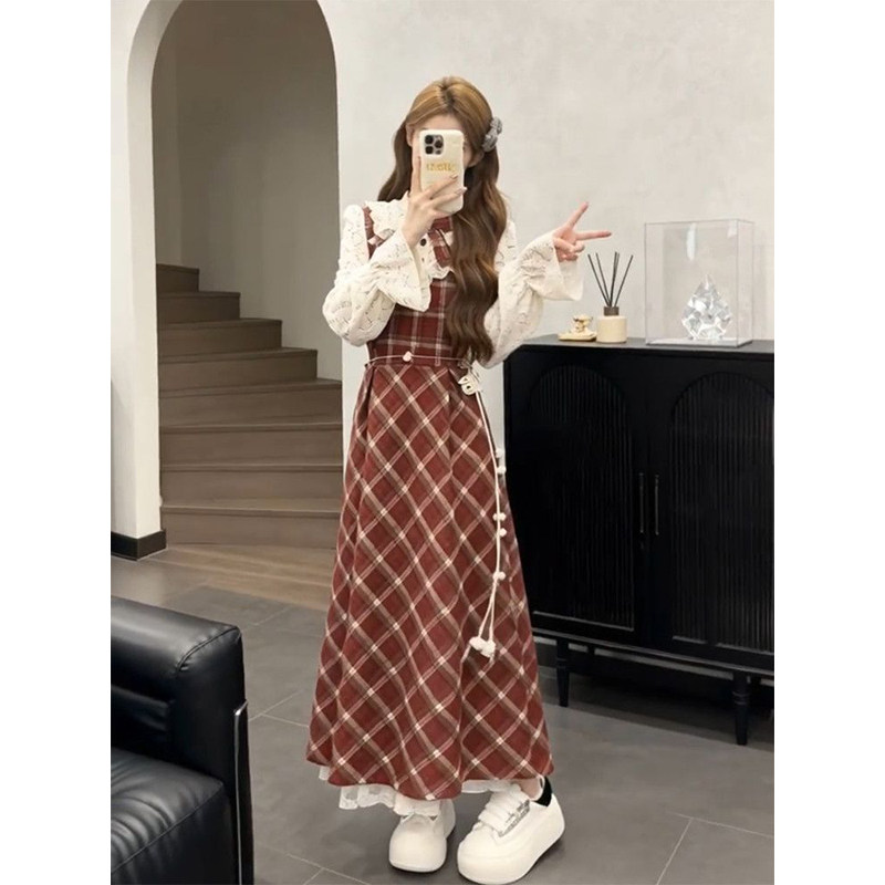 日系休闲学院风氛围感格纹假两件连衣裙女学生收腰显瘦新款a字裙,女装/女士精品,连衣裙,淘宝优惠券,粉丝福利购,淘宝优惠卷