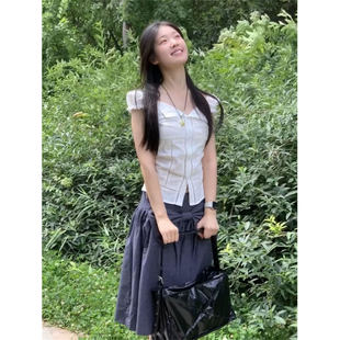 韩系气质通勤风泡泡袖 两件套 衬衫 女搭配高腰宽松蝴蝶结半身裙夏季