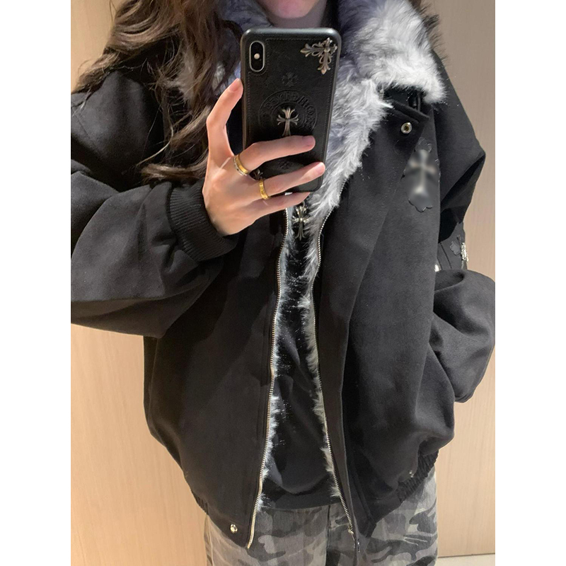 复古设计感十字架毛领座山雕棉服外套女冬季新款加厚保暖潮流棉衣