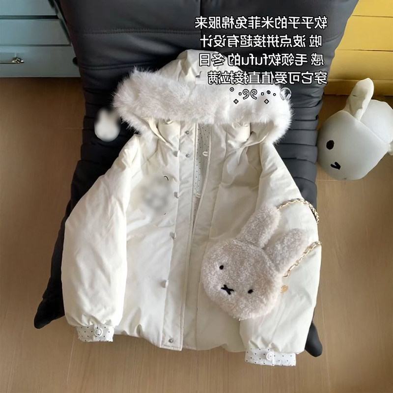 日系多巴胺可爱风米菲兔波点拼接毛领连帽棉服女冬季加厚减龄外套,女装/女士精品,棉衣/棉服,淘宝优惠券,粉丝福利购,淘宝优惠卷