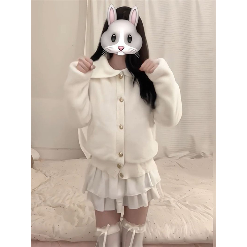 甜美小个子减龄翻领开衫针织外套女学生2025冬季宽松毛毛软糯上衣