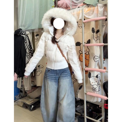 日常甜美风冬季新款加厚百搭短款外套女不臃肿毛领连帽棉服面包服