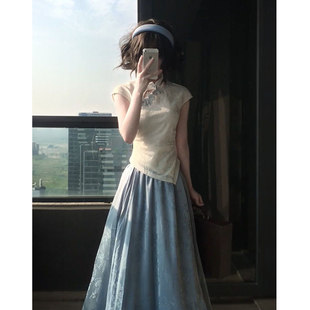 两件套装 法式 上衣女搭配高腰半身裙夏季 温柔时尚 文艺气质穿搭短袖