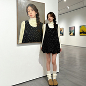 针织衫 甜美温柔风穿搭一整套U领碎花黑色花苞背心连衣裙 百搭长袖