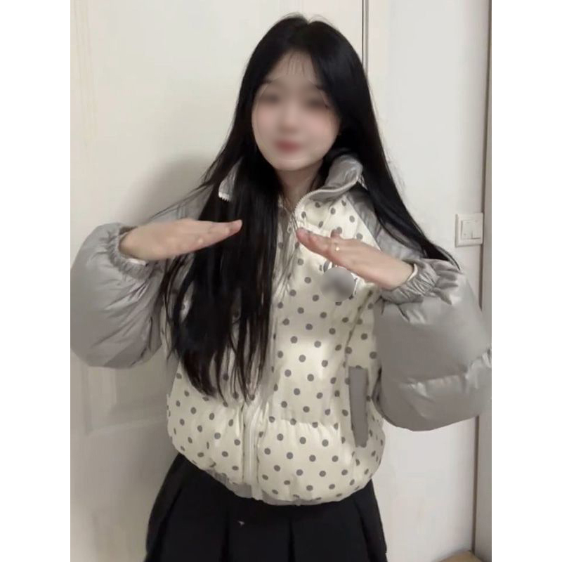 2025冬季新款字母刺绣慵懒风面包服外套女设计感撞色立领波点棉服 - 封面