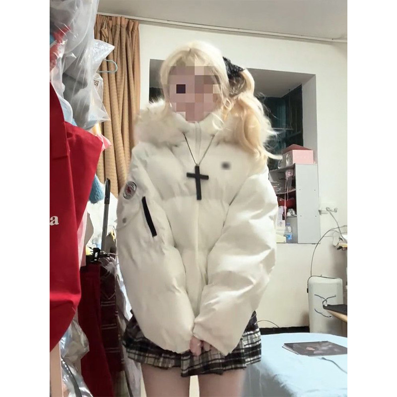小众别致ins学院风白色连帽百搭棉服女保暖宽松加厚氛围感面包服,女装/女士精品,棉衣/棉服,淘宝优惠券,粉丝福利购,淘宝优惠卷