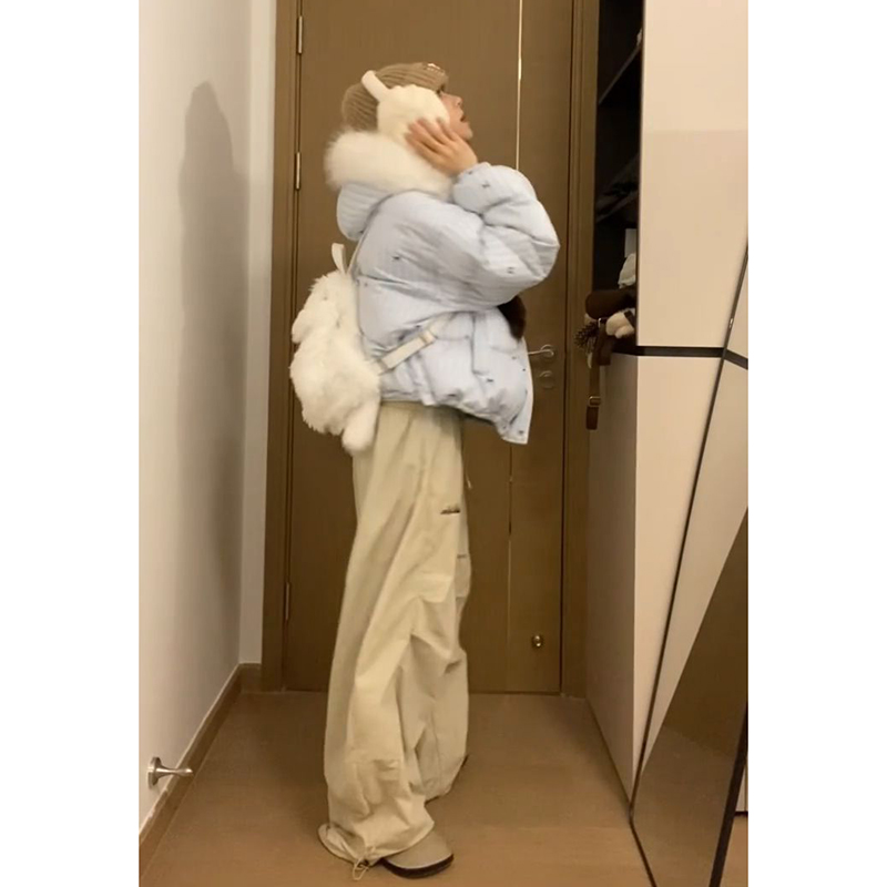 小清新设计蝴蝶结毛茸茸连帽棉服2025冬季新款百搭宽松面包服外套