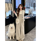 碎花背带裤 小众高级感气质名媛轻奢白色花边针织衫 女叠穿秋冬款 子