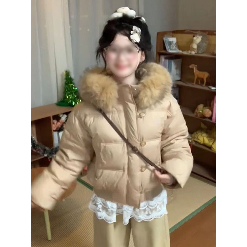 学院风温柔少女感卡其色毛领连帽外套女时尚宽松暖洋洋小个子棉服,女装/女士精品,棉衣/棉服,淘宝优惠券,粉丝福利购,淘宝优惠卷