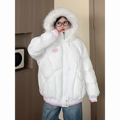 毛领毛茸茸连帽绣花棉衣加厚外套