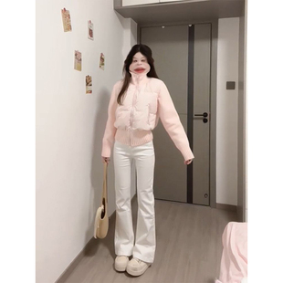 学院风小个子超仙减龄粉色拼接针织棉服外套冬季加厚保暖百搭棉衣