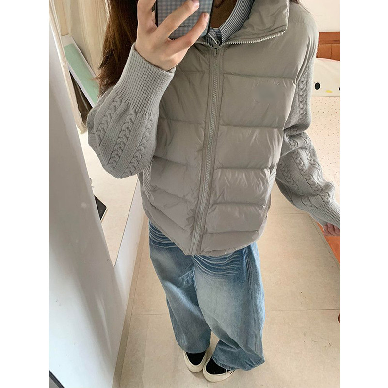 2025冬季高级灰色针织袖子拼接轻薄保暖棉服女时尚休闲百搭外套潮,女装/女士精品,棉衣/棉服,淘宝优惠券,粉丝福利购,淘宝优惠卷