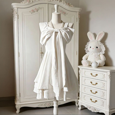 海边度假超仙温柔风蝴蝶结白色吊带连衣裙女新款甜美超仙小白裙子