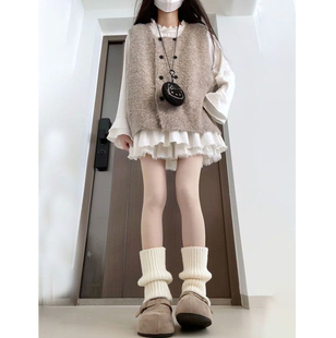 马甲背心毛衣两件套装 复古氛围感甜美减龄木耳边衬衫 百搭针织衫