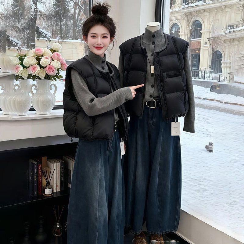 韩系超好看甜酷时尚短款马甲棉服外套女修身立领针织毛衣两件套装,女装/女士精品,时尚套装,淘宝优惠券,粉丝福利购,淘宝优惠卷