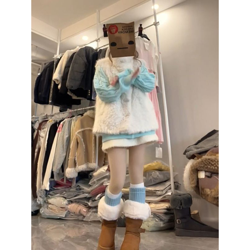 日系甜美蓝色麻花长袖针织衫女秋冬2025新款气质软糯立领马甲套装