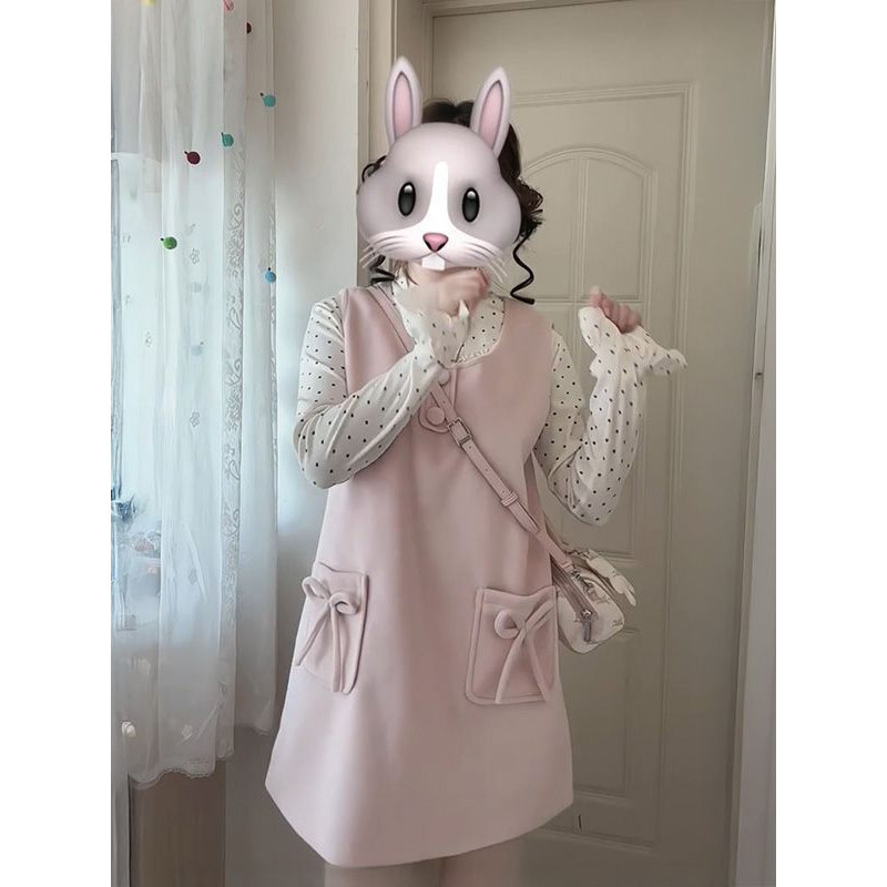 优雅学院风百搭高领波点打底衫上衣叠穿少女风温柔毛呢粉色背心裙,女装/女士精品,时尚套装,淘宝优惠券,粉丝福利购,淘宝优惠卷