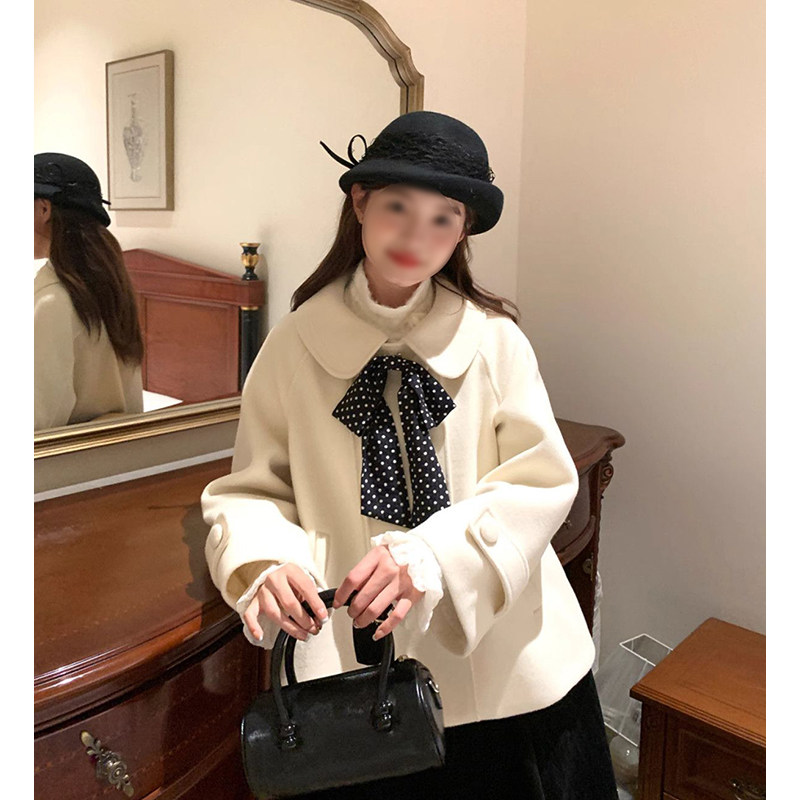 韩系温柔风气质蝴蝶结夹棉毛呢外套女学生搭配黑色半身裙两件套装,女装/女士精品,时尚套装,淘宝优惠券,粉丝福利购,淘宝优惠卷