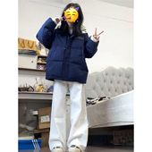 藏青色三条杠立领面包服外套女2025通勤小众ins冬季 新款 加厚棉服