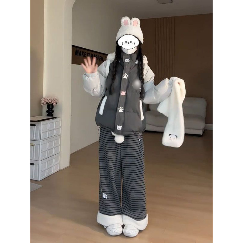 甜美多巴胺可爱小熊猫刺绣连帽棉服外套女冬季保暖撞色外套送围巾,女装/女士精品,棉衣/棉服,淘宝优惠券,粉丝福利购,淘宝优惠卷