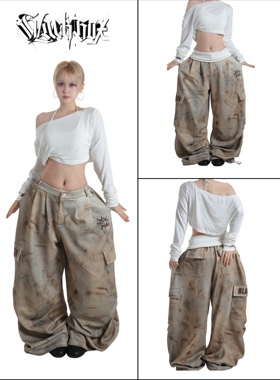 BLACKBOX原创【废土风】美式复古刺绣街舞爵士舞宽松垂感工装裤