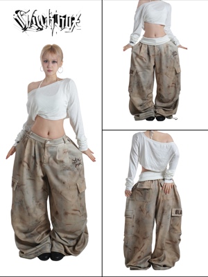 BLACKBOX原创【废土风】美式复古刺绣街舞爵士舞宽松垂感工装裤