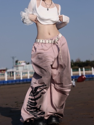 〖粉墨裤〗BLACKBOX黑盒子原创喷墨美式褶皱阔腿裤休闲裤男女同款