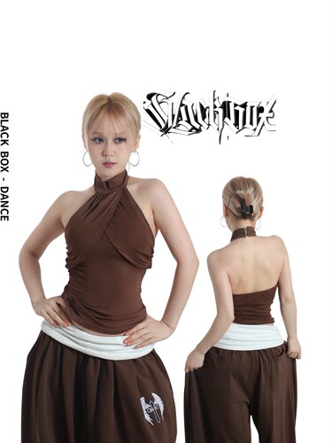 BLACKBOX黑盒子复古纯欲辣妹修身显瘦挂脖背心爵士舞小众露背上衣