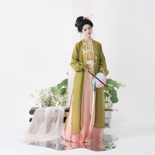 梦屿盛【林芝】宋制汉服女天丝绣花窄袖褙子对襟衫百褶裙日常春夏