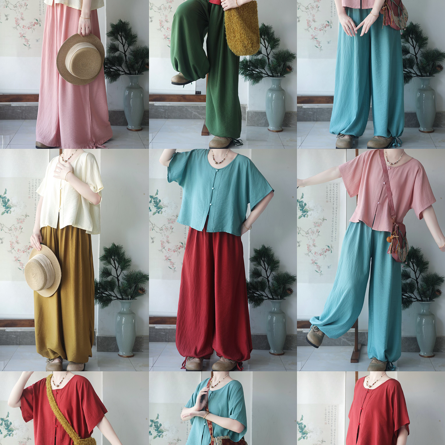 梦屿盛【小岁酒】改良汉服唐褙子双口袋抽绳灯笼裤日常汉元素套装