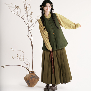 梦屿盛【团团】羊毛圆领比甲有口袋交领弓袋袖汉服日常通勤秋冬款