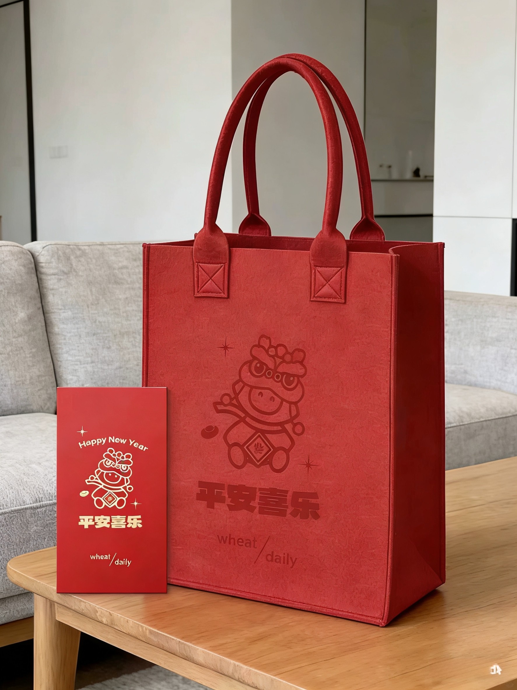 毛毡包新年手提袋定制logo企业宣传礼品袋大容量伴手礼手拎通用包,箱包皮具/热销女包/男包,时尚帆布包,淘宝优惠券,粉丝福利购,淘宝优惠卷