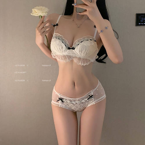 日系洛丽塔内衣女套装小胸聚拢无钢圈性感bra纯欲蕾丝提胸文胸罩