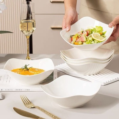 纯色不规则四角碗加深碗 瓷饭碗沙拉碗水果碗翘脚碗欧式餐具