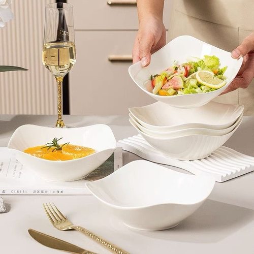 纯色不规则四角碗加深碗 瓷饭碗沙拉碗水果碗翘脚碗欧式餐具