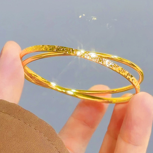 金店同款沙金碎冰冰双环手镯时尚网红同款碎冰纹百搭双圈手环手饰