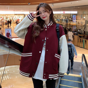 外贸大码新款秋冬加绒韩版学生棒球服女百搭情侣装原宿风外套夹克