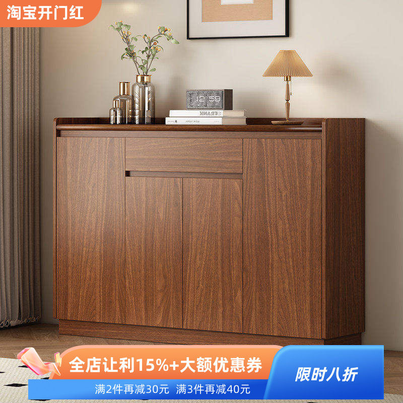 新中式家用多功能鞋柜客厅过道玄关柜入户门口全实木隔断柜胡桃色