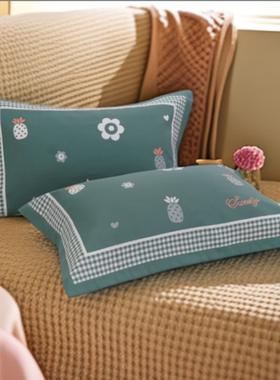 绿色纯棉纱布大枕套一对枕头套口袋式全包AB版枕芯套柔软舒适吸汗