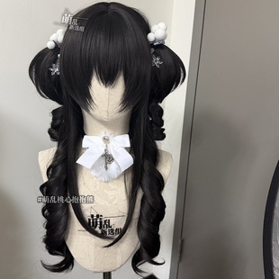 萌乱桃心抱抱熊+lolita罗马卷黑蕾水母双马尾高层次长doll新中式