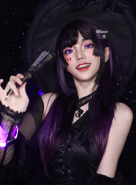 魔药学+紫色日常万圣节假发挂耳染姬发公主切cos黑女lo假毛全头套