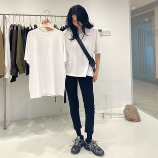 广州十三行女装widelia打底衫女宽松内搭卫衣叠穿短袖大白T恤9186