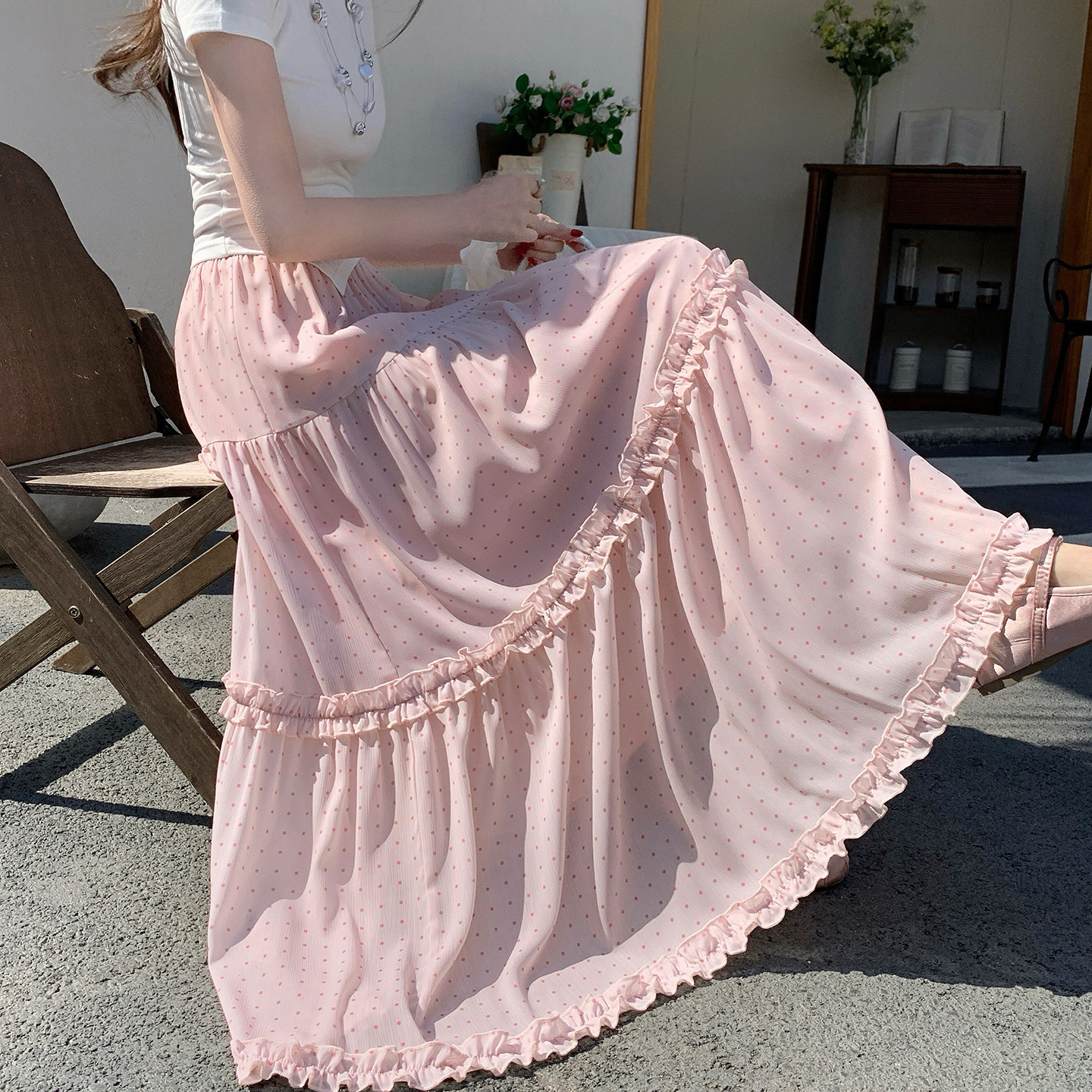 半裙半裙韩系气质粉色波点百搭长款半身裙女春夏新显瘦雪纺蛋糕长,女装/女士精品,半身裙,淘宝优惠券,粉丝福利购,淘宝优惠卷