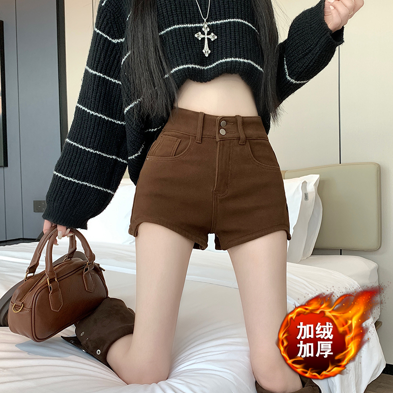 通勤休闲通勤休闲2025秋冬款甜酷辣妹工装 弹力加厚高腰短裤靴裤