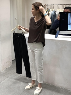 韩国老板娘维多利亚神裤widelia牛仔裤薄款弹力直筒裤九分裤W0522