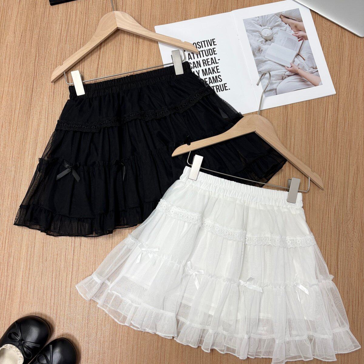 中裙 春夏2026新款蕾丝拼接蝴蝶结蛋糕裙甜美减龄小个子蓬蓬短裙