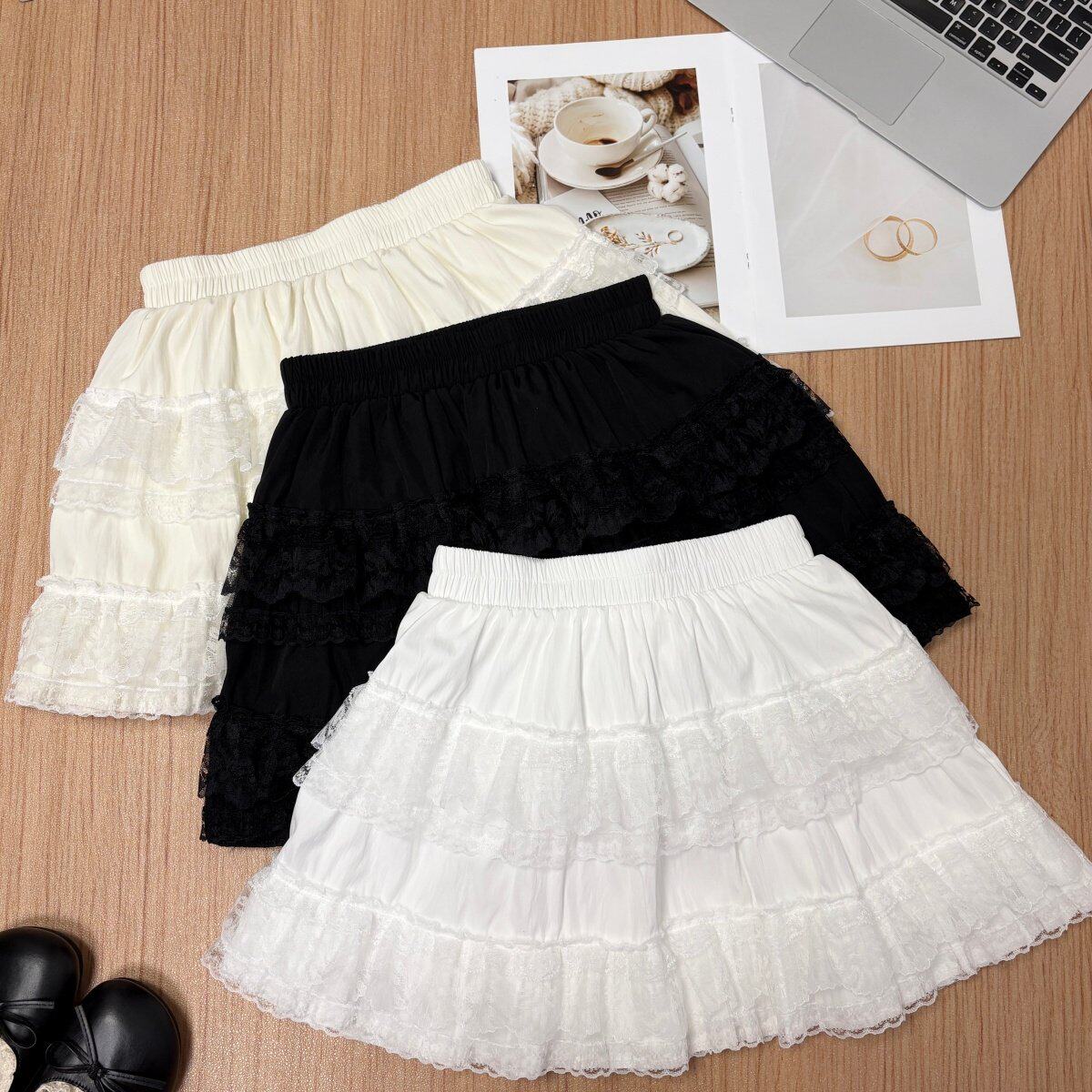 中裙 春季新款2026韩系蕾丝花边拼接蛋糕裙甜美减龄a字半身短裙