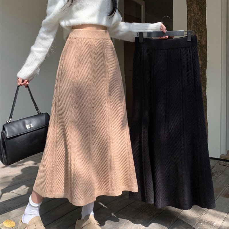 通勤大码胖mm针织裙半身裙秋女2025伞裙高腰显瘦A字裙中长款裙子