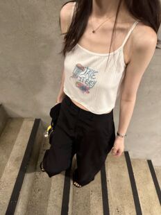 oker章壳儿正品~印花坑条吊带背心甜美短款百搭26夏季新款A909